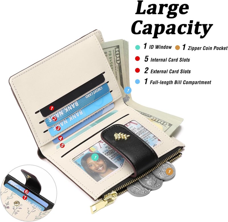 GAEKEAO Small Wallets for Women RFID Blocking Leather Bifold Zipper Pocket Wallet Credit Card Holder with ID Window - Image 2